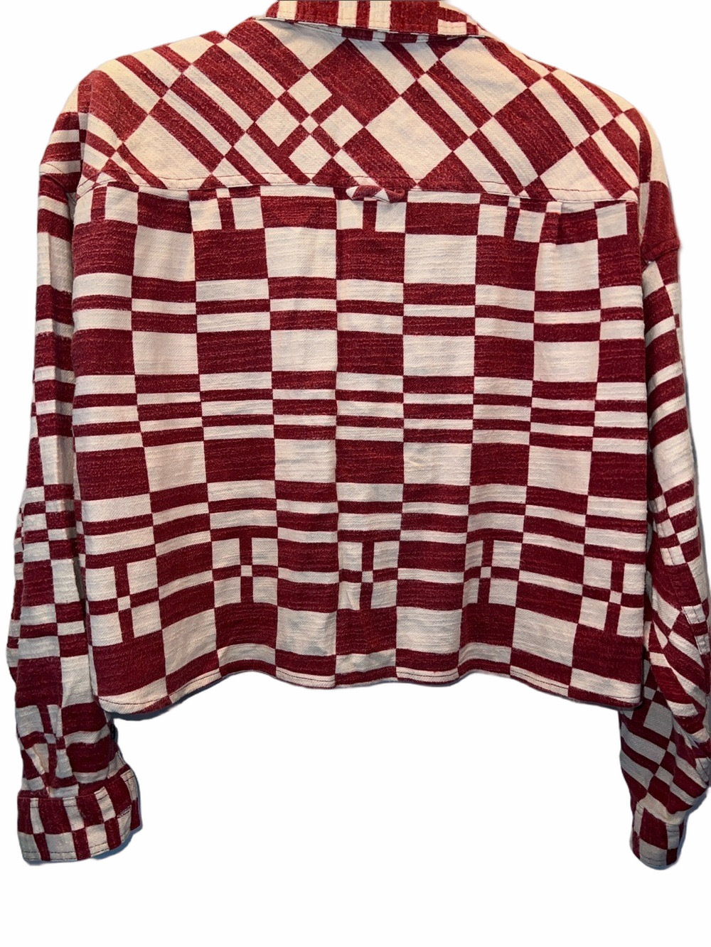 BDG Red and Cream Geometric Shacket, Size SP, (0033) - Picture 8 of 12